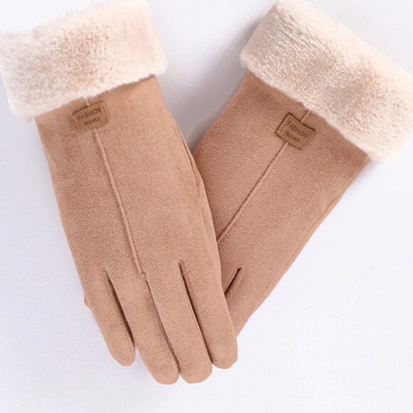 2/$30 Brown Touch Screen Faux Suede Fashion Gloves with Faux Fur Trim Winter - Picture 7 of 7